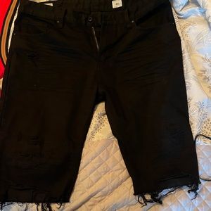Black distressed jean shorts